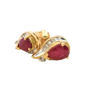 Elegant 9ct Yellow Gold Ruby and Diamond Stud Earrings