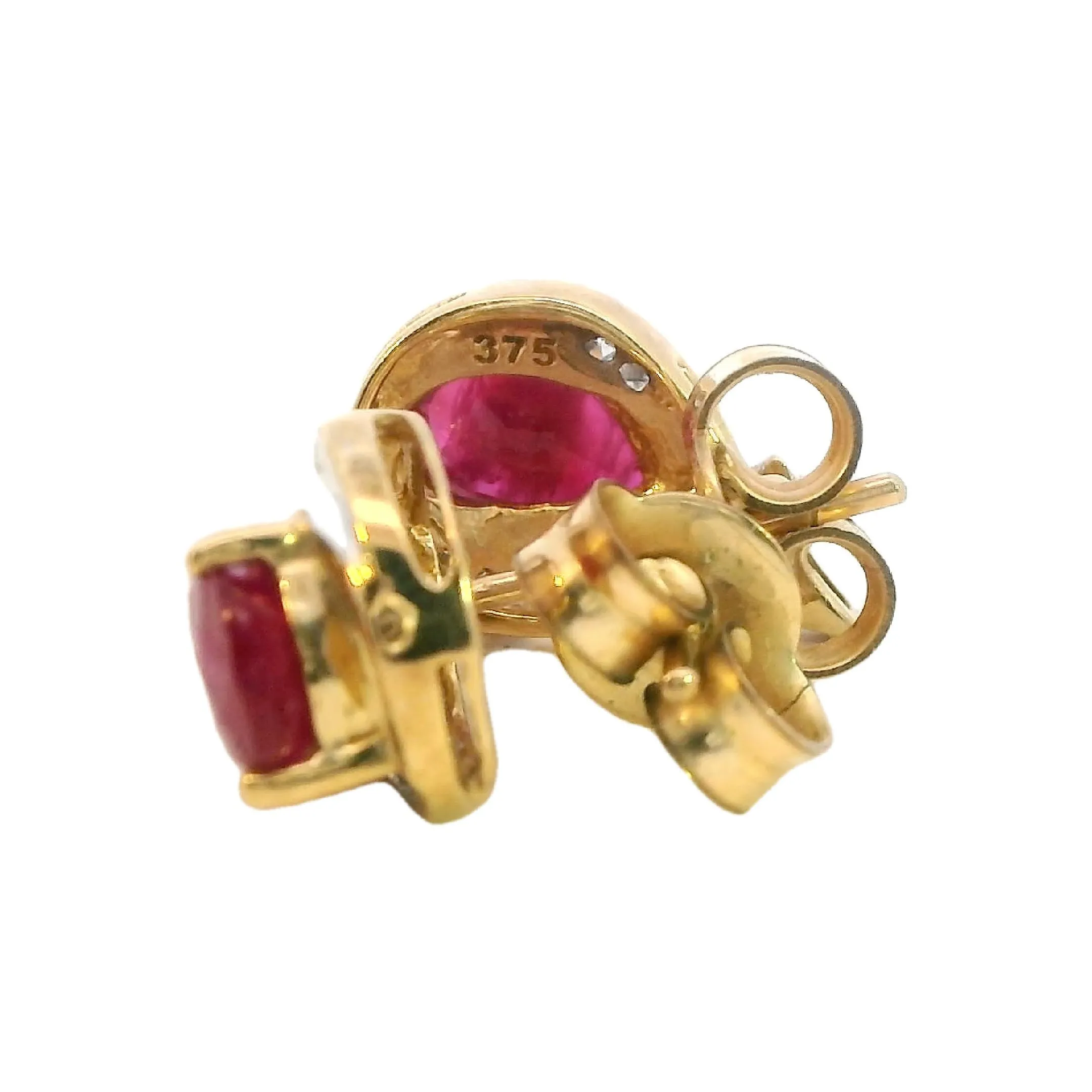 Elegant 9ct Yellow Gold Ruby and Diamond Stud Earrings