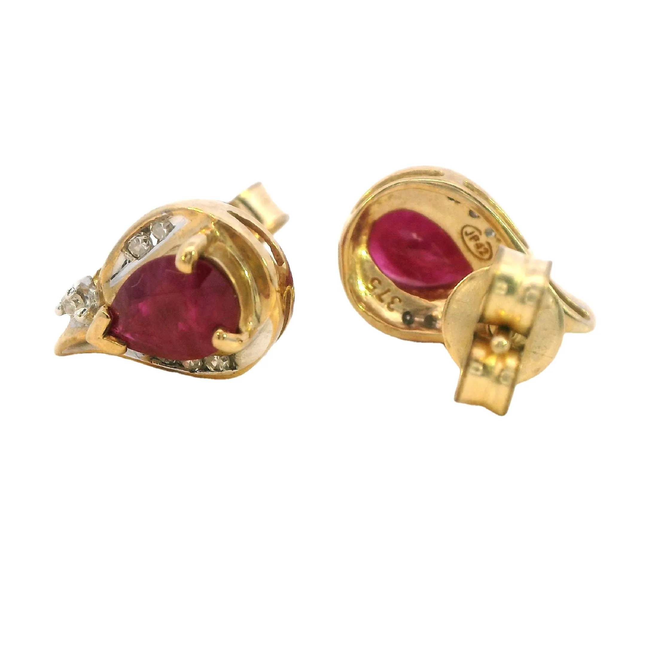 Elegant 9ct Yellow Gold Ruby and Diamond Stud Earrings