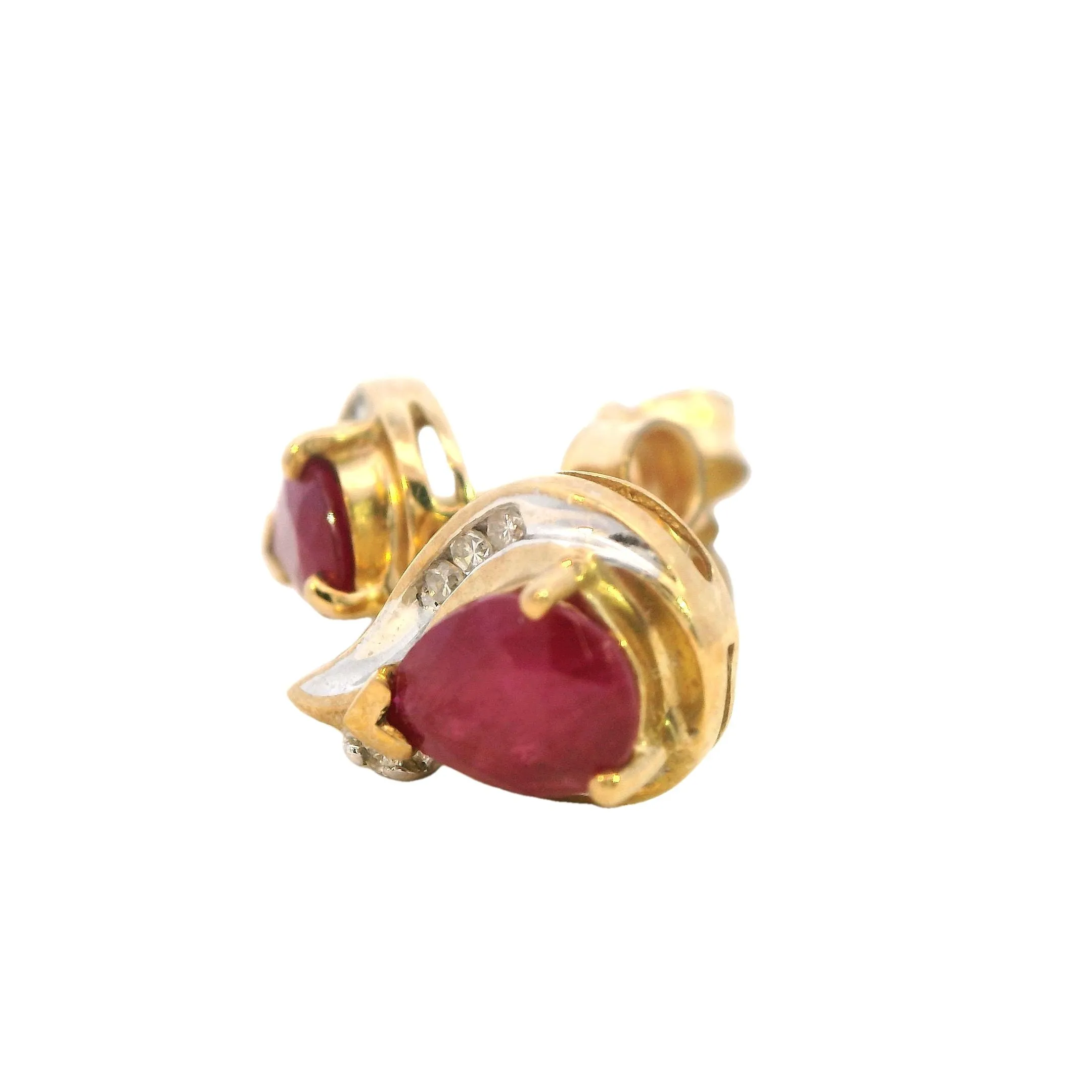 Elegant 9ct Yellow Gold Ruby and Diamond Stud Earrings