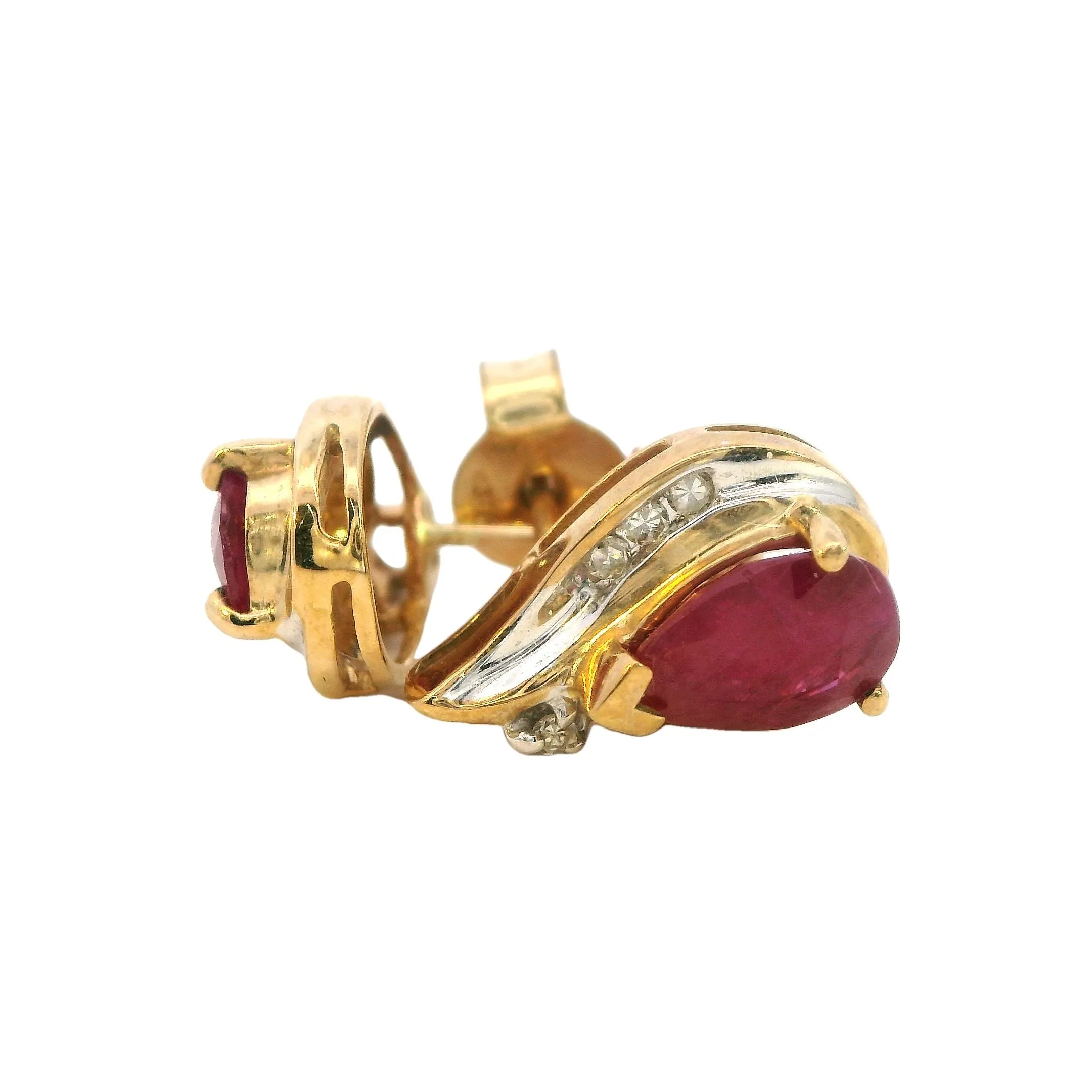 Elegant 9ct Yellow Gold Ruby and Diamond Stud Earrings