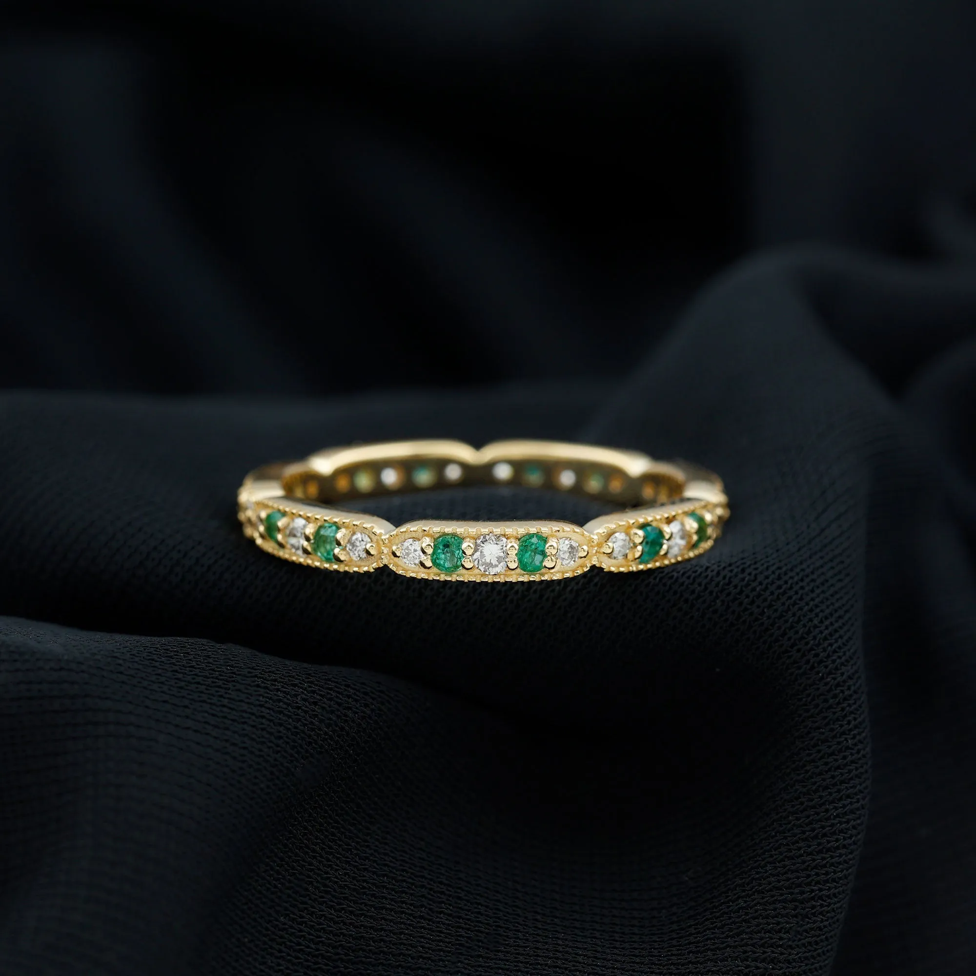 Emerald and Diamond Alternating Eternity Ring