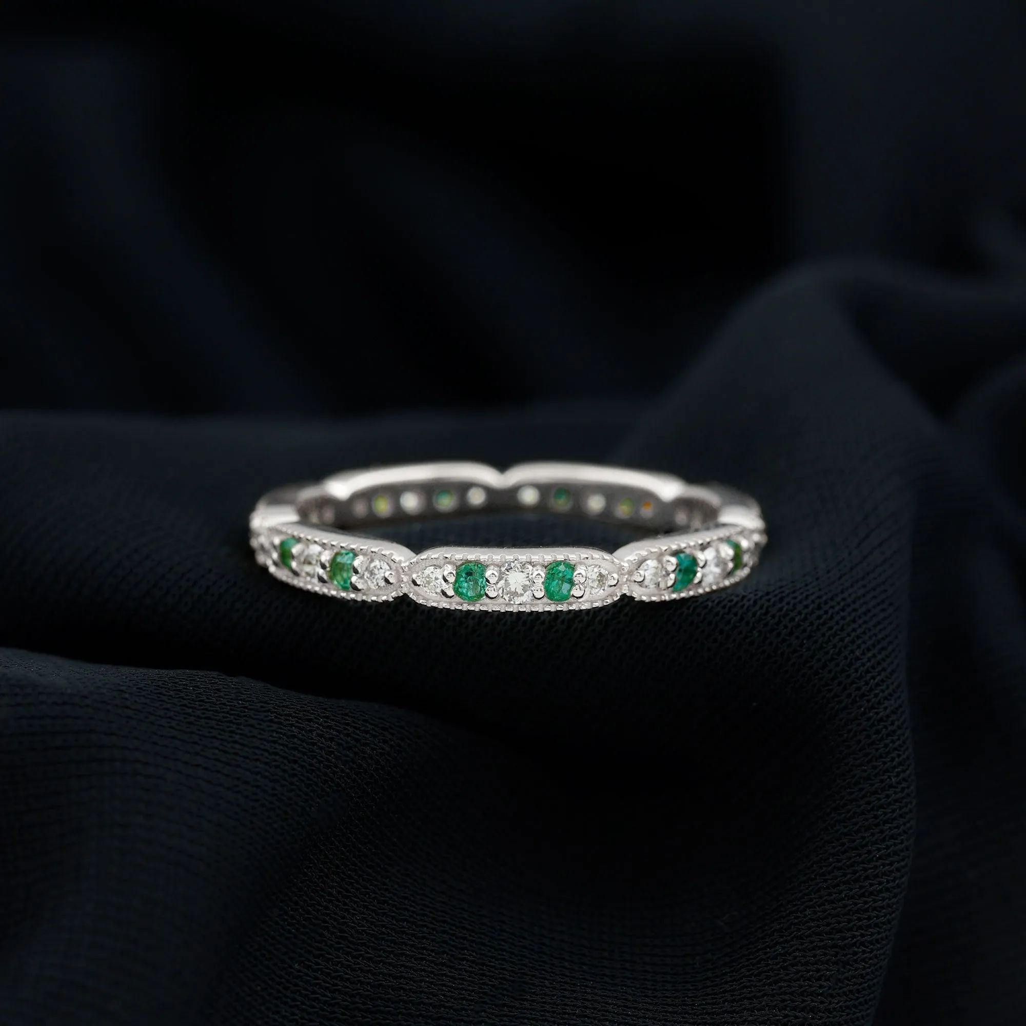 Emerald and Diamond Alternating Eternity Ring