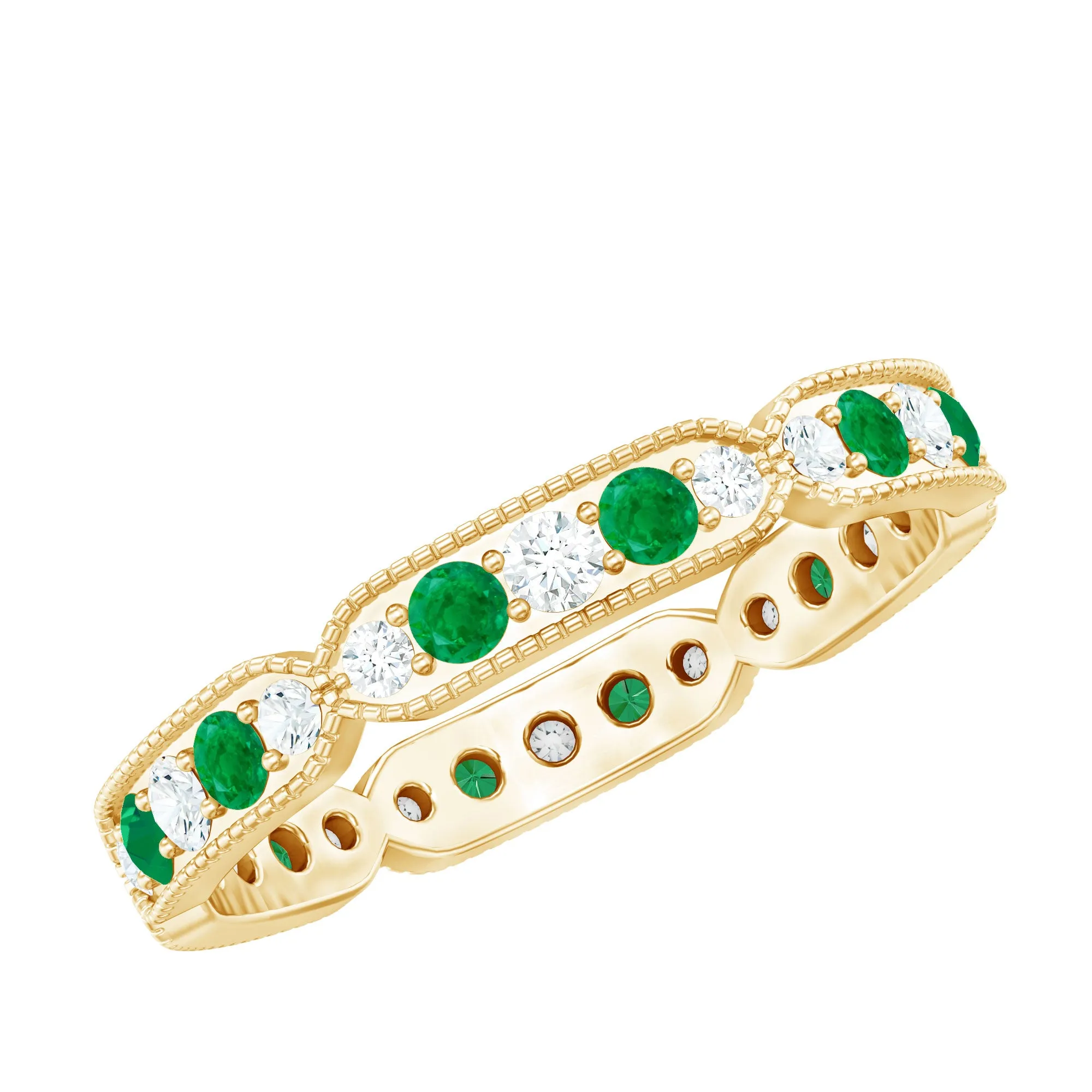 Emerald and Diamond Alternating Eternity Ring