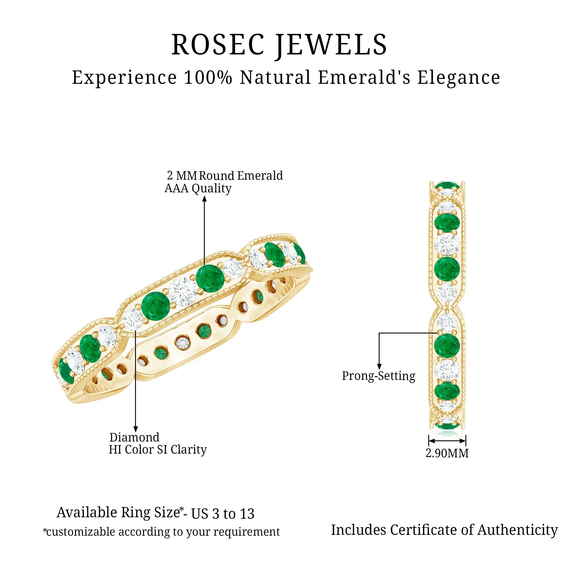 Emerald and Diamond Alternating Eternity Ring