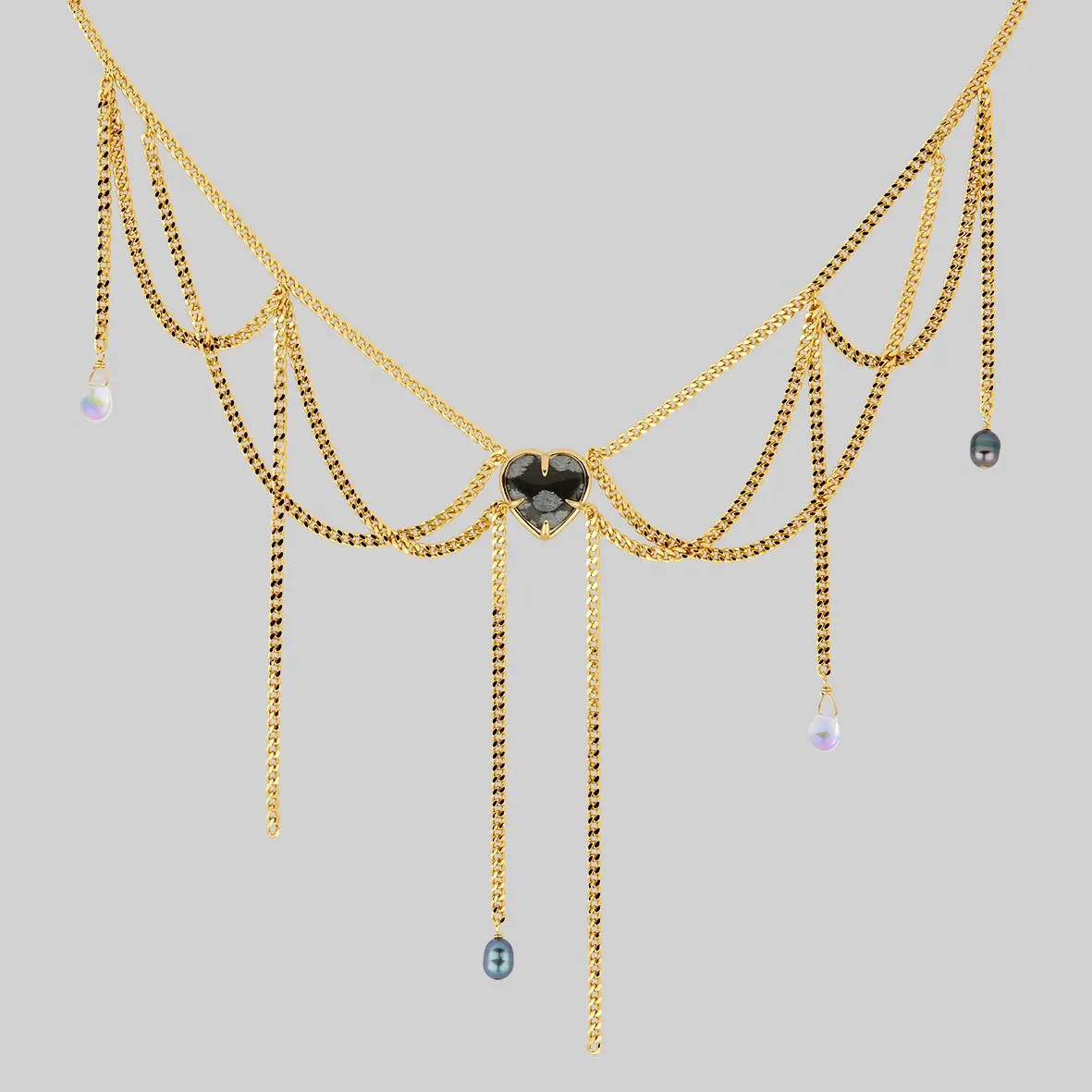 ENRAPTURED. Multi Drop Heart Gemstone Chain Necklace - Gold