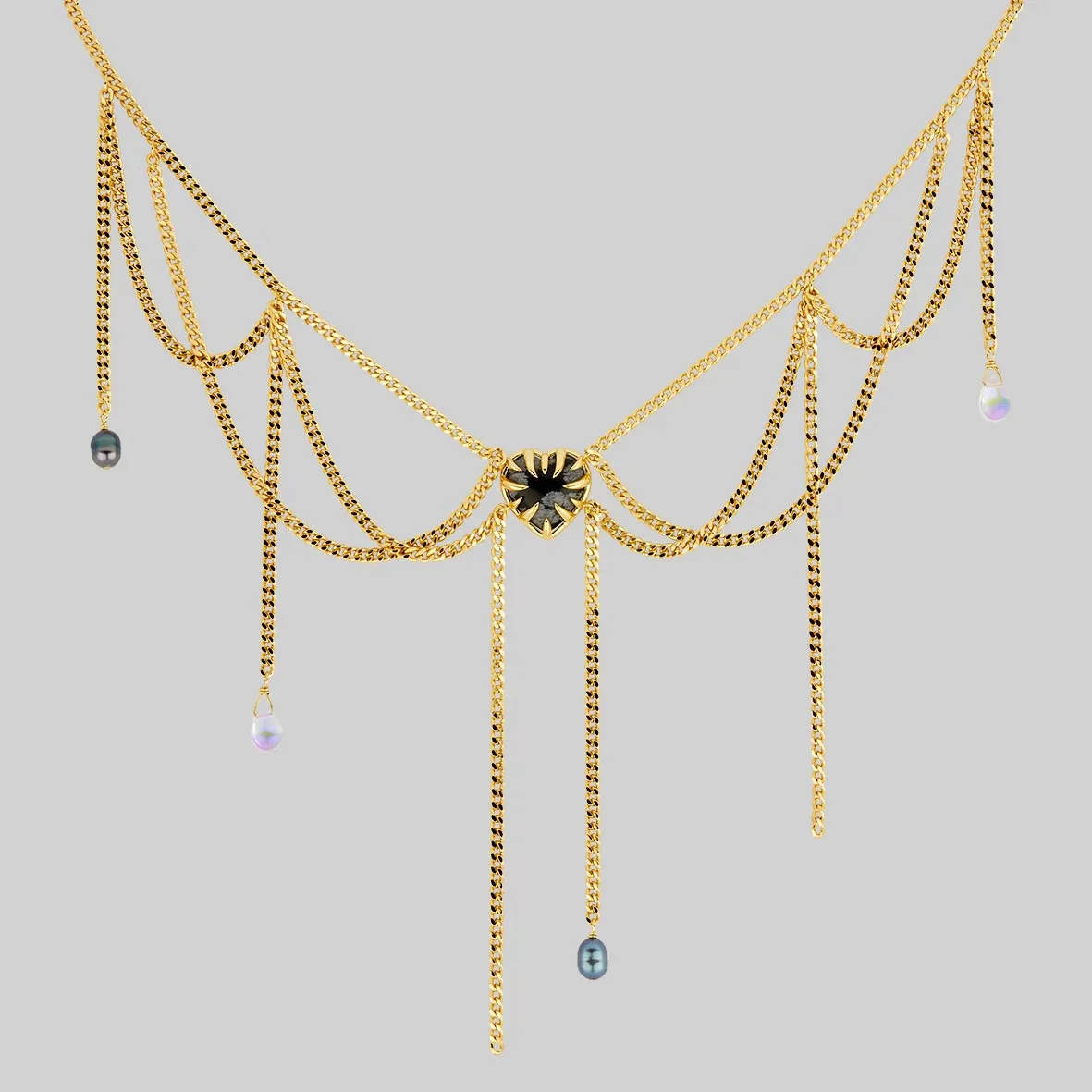 ENRAPTURED. Multi Drop Heart Gemstone Chain Necklace - Gold