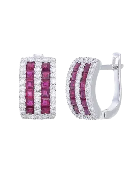 Esclusivo - 14ct White Gold Ruby and Diamond Earrings - 771059