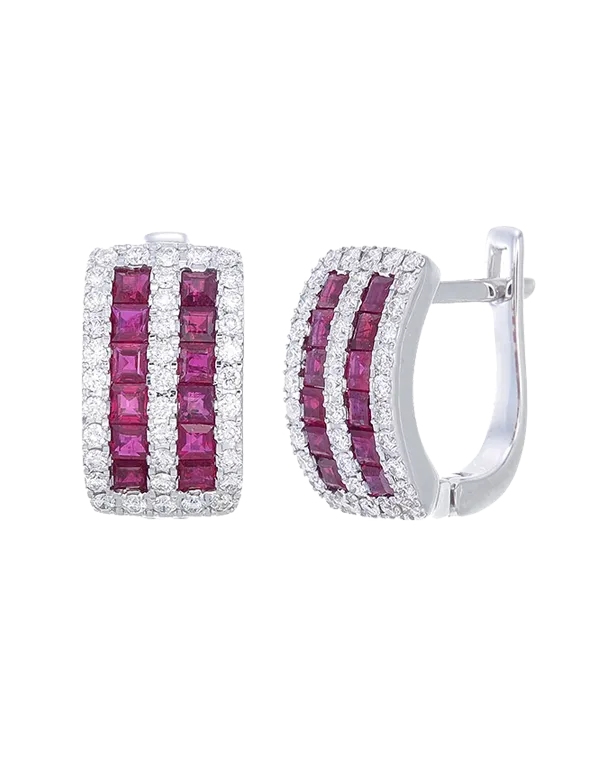 Esclusivo - 14ct White Gold Ruby and Diamond Earrings - 771059