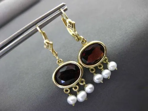 ESTATE 3CT AAA GARNET & SOUTH SEA PEARL 14KT YELLOW GOLD 3D CHANDELIER EARRINGS