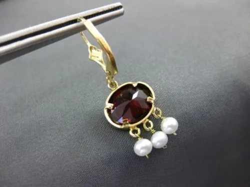 ESTATE 3CT AAA GARNET & SOUTH SEA PEARL 14KT YELLOW GOLD 3D CHANDELIER EARRINGS