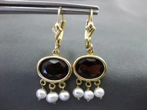 ESTATE 3CT AAA GARNET & SOUTH SEA PEARL 14KT YELLOW GOLD 3D CHANDELIER EARRINGS