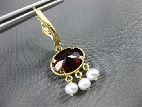 ESTATE 3CT AAA GARNET & SOUTH SEA PEARL 14KT YELLOW GOLD 3D CHANDELIER EARRINGS