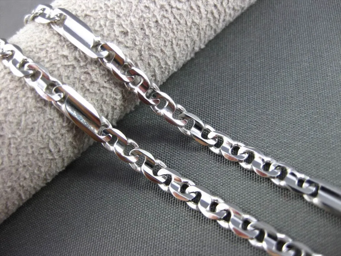 ESTATE EXTRA LONG 14KT WHITE GOLD FANCY LINK FUN ITALIAN ANKLE BRACELET #23653