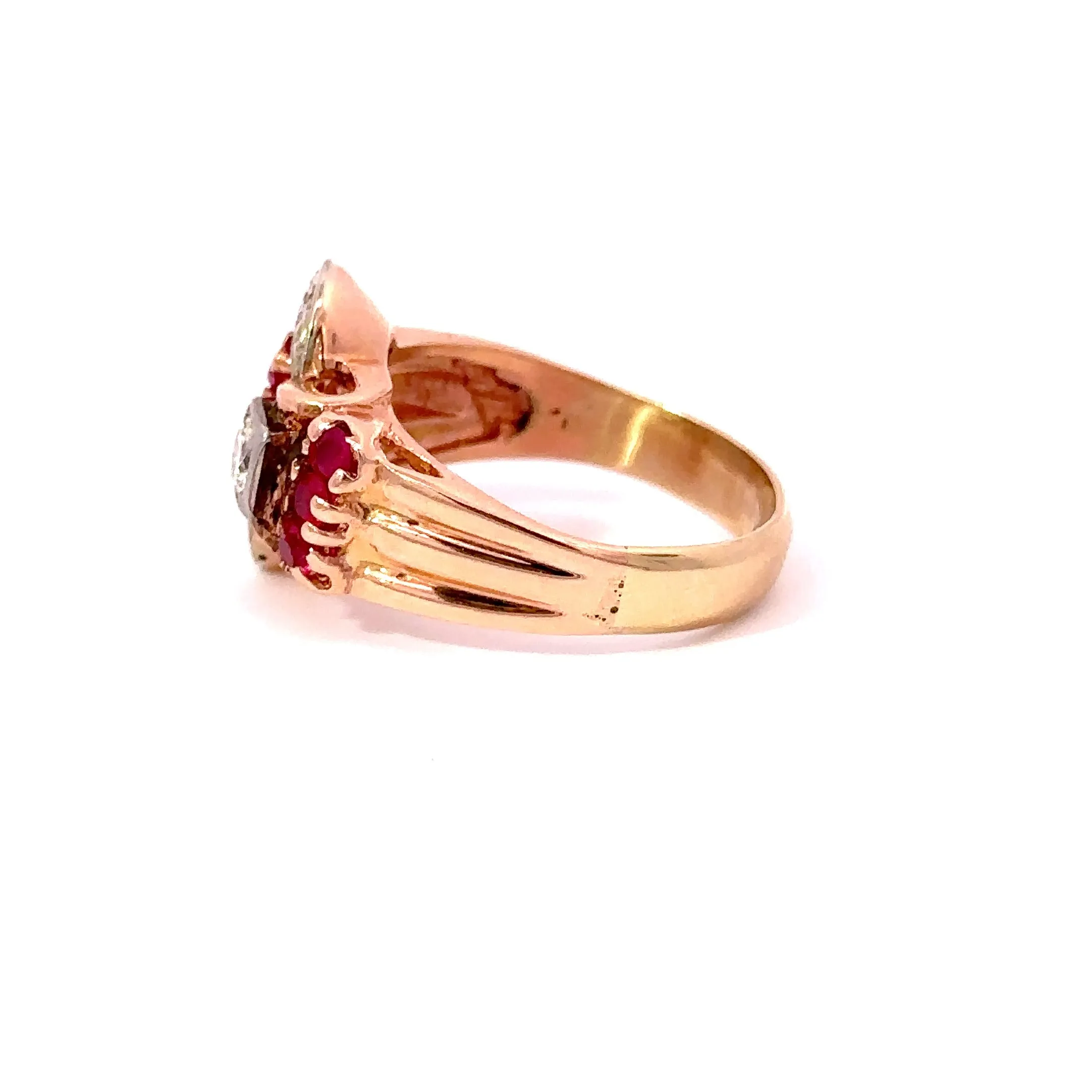 Estate Retro Era 14KT Rose Gold Ruby And Diamond Ring