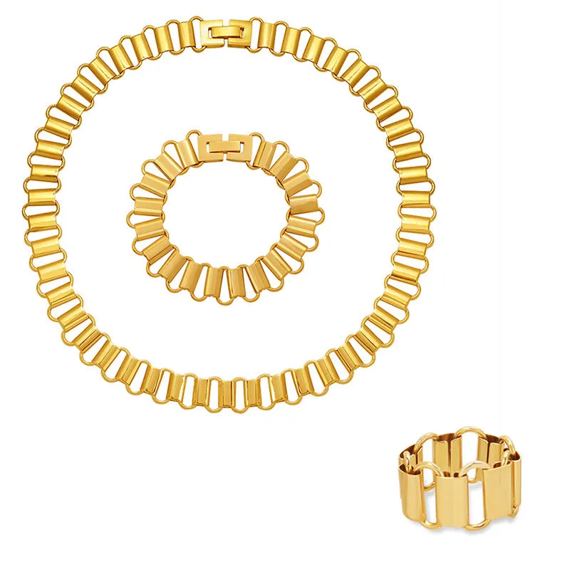 European and American Instagram Chic Hollow Geometric Jewelry Set in 18K Gold Titanium Steel