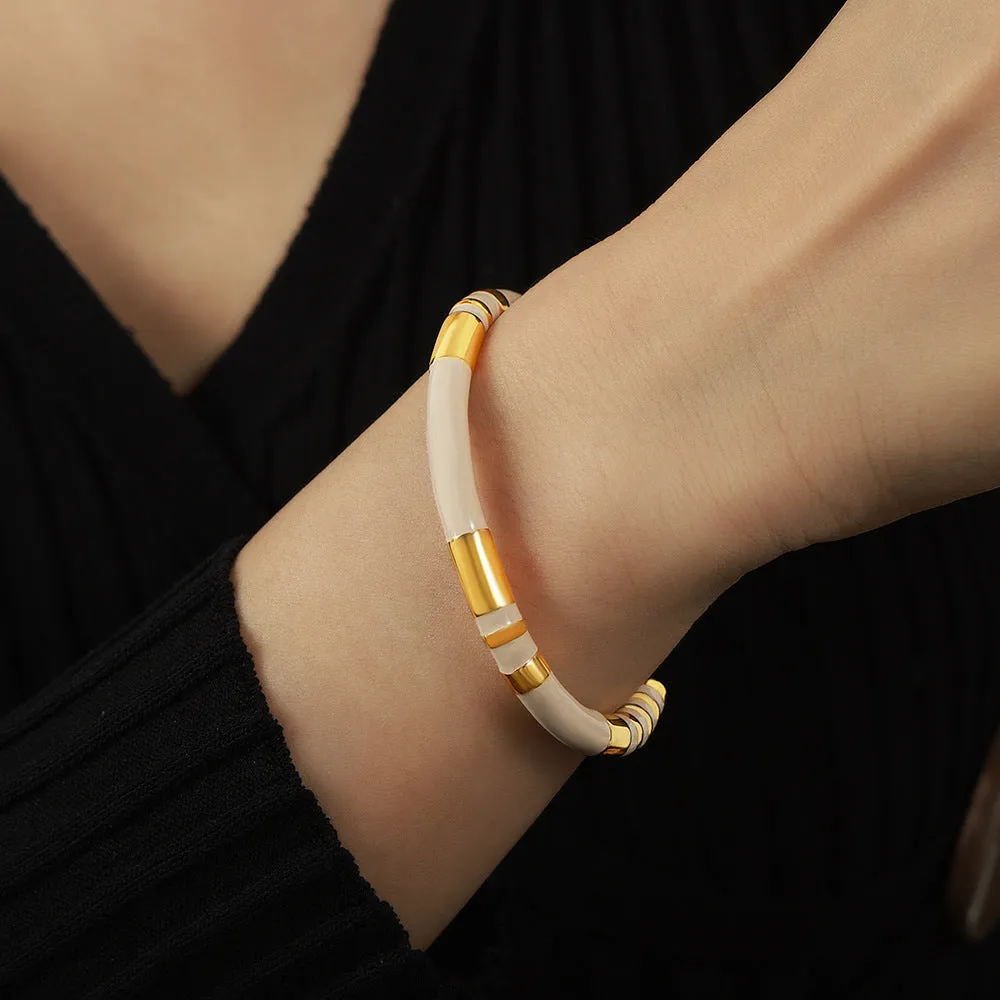 European Court Style Gold-Plated Enamel Bracelet with Personalized Titanium Steel Touch