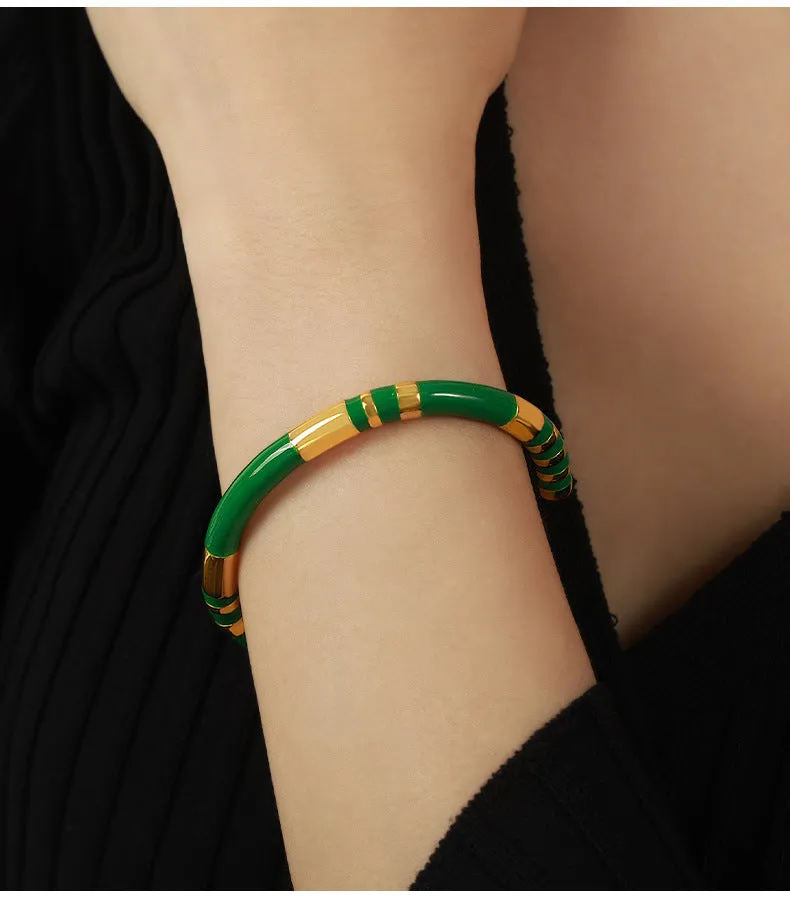 European Court Style Gold-Plated Enamel Bracelet with Personalized Titanium Steel Touch