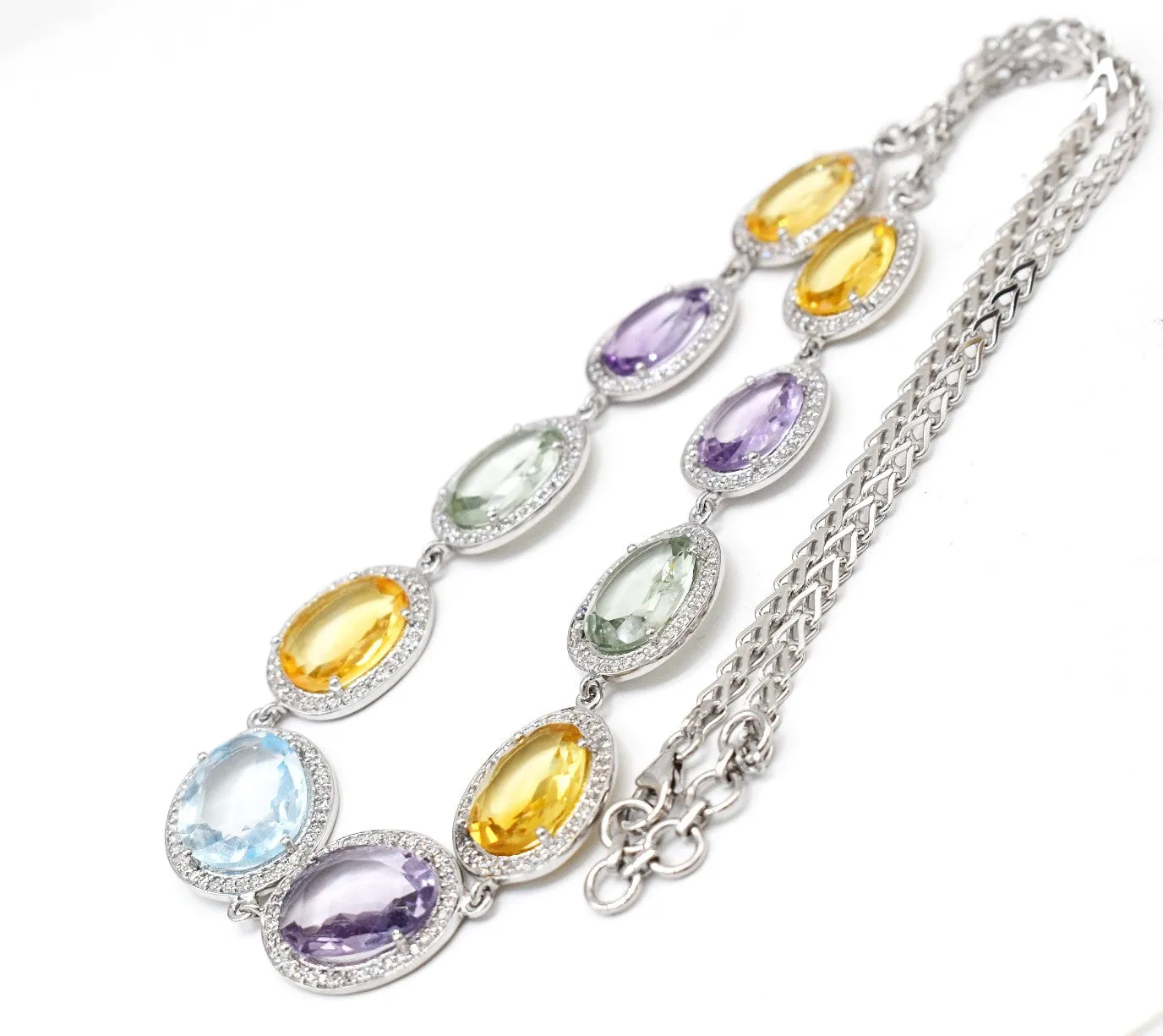 Exquisi Amethyst, Citrine, Sky blue topaz, Mint Quartz Victorian style Necklace