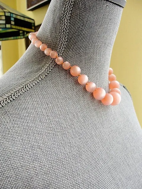 FABULOUS Vintage 50s Necklace, Large MOONGLOW Pink LUCITE Bead Necklace,Clasp Fits Into Bead, Bridal Necklace,Vintage Plastic Jewelry