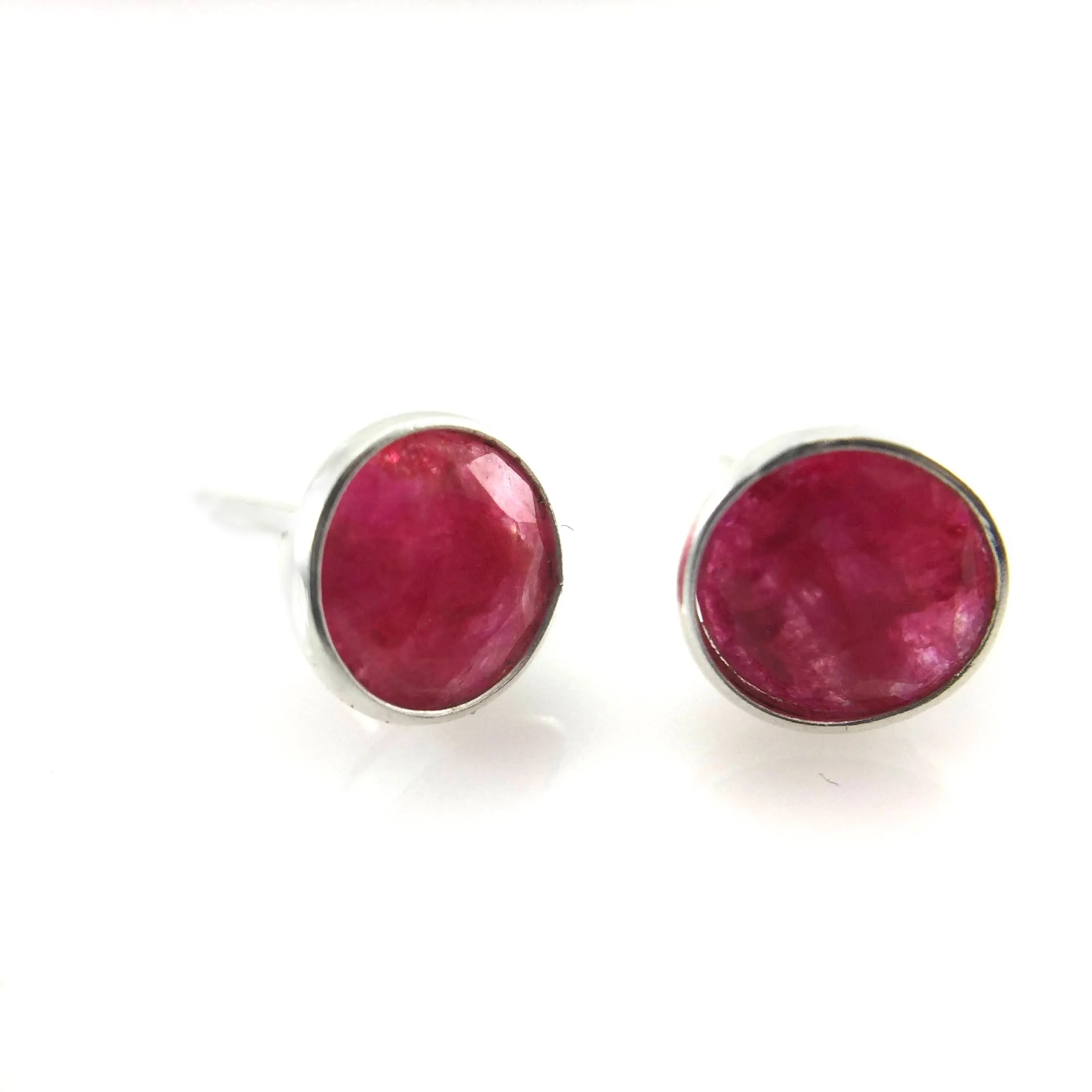 Faceted Ruby Studs - 8mm