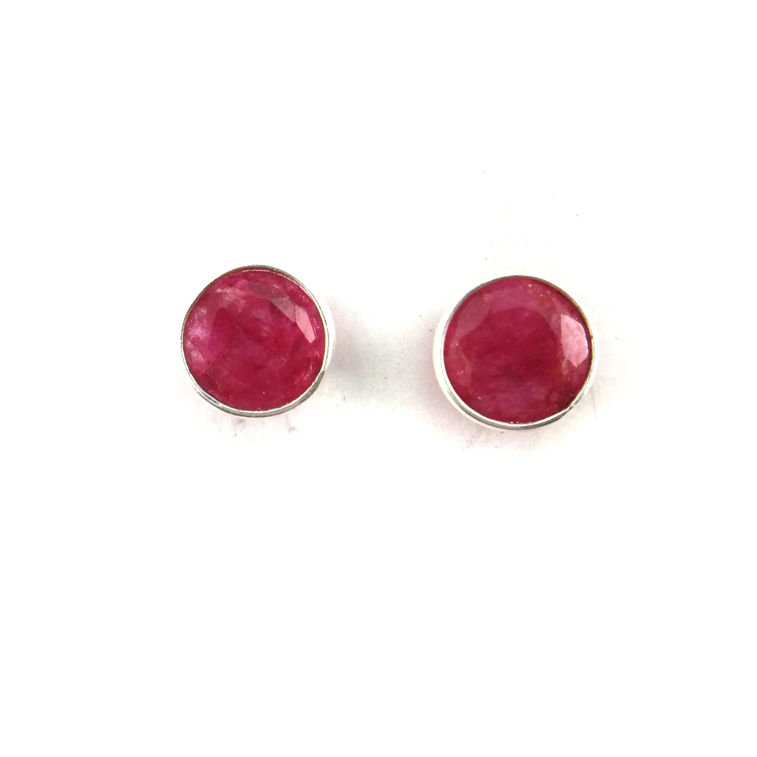 Faceted Ruby Studs - 8mm