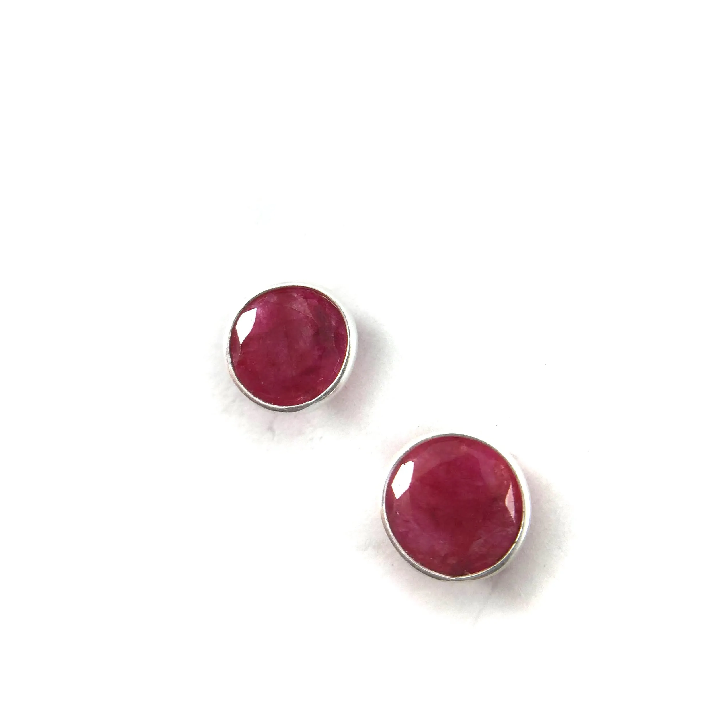 Faceted Ruby Studs - 8mm