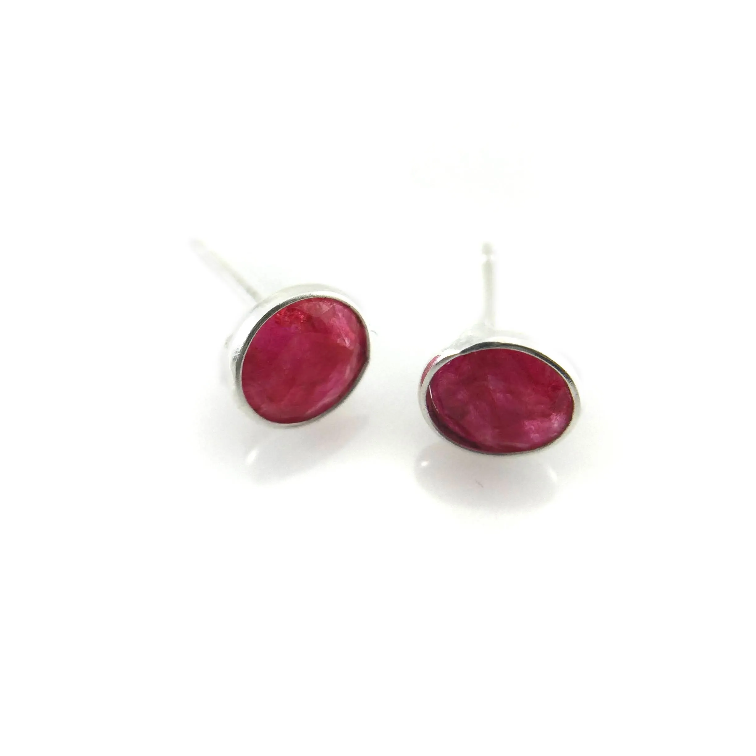 Faceted Ruby Studs - 8mm