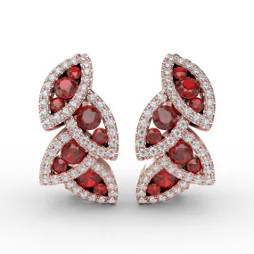 Fana Glam Galore Ruby and Diamond Leaf Earrings