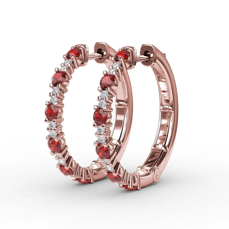 Fana Precious Ruby and Diamond Hoop Earrings