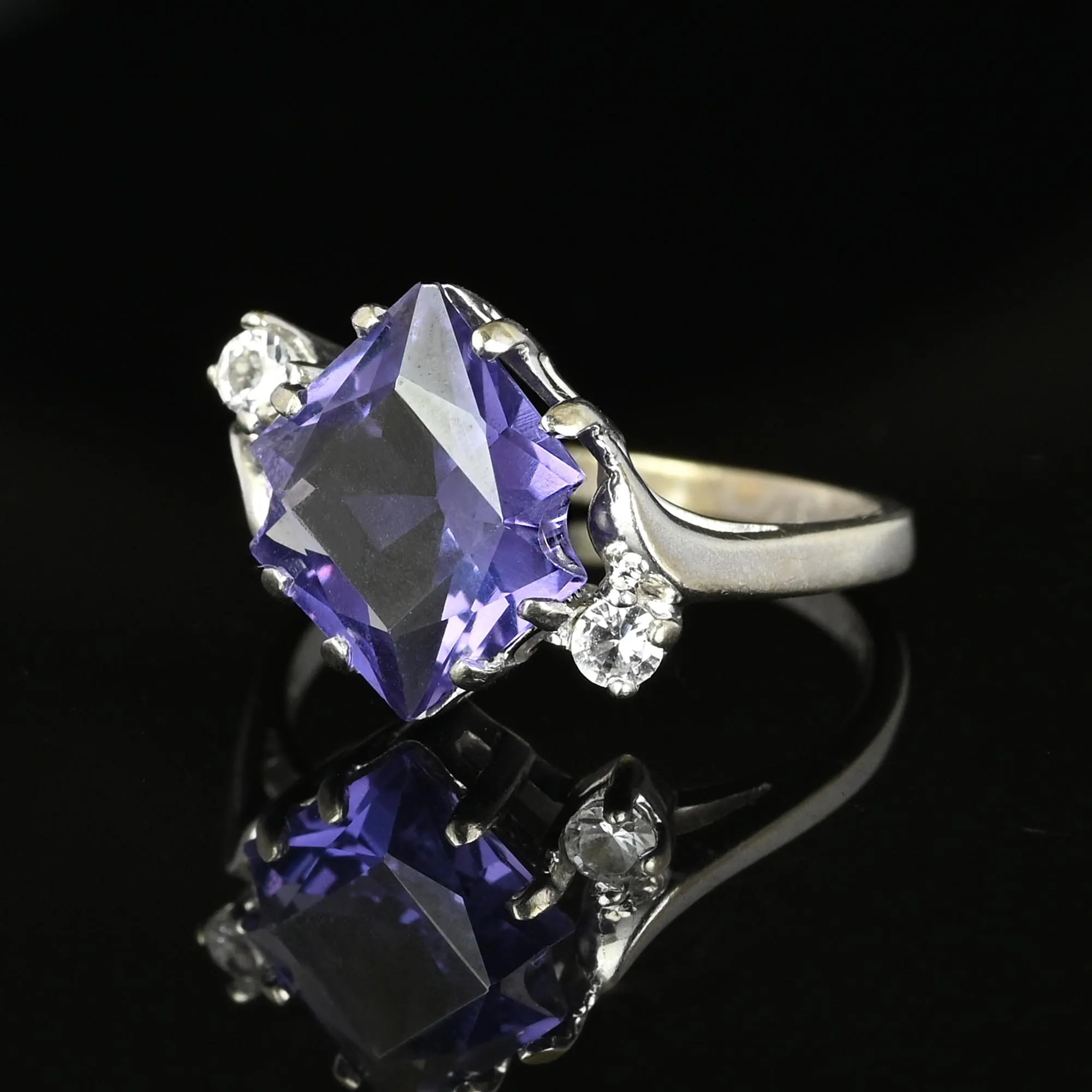 Fancy Cut Color Change Sapphire Ring in White Gold