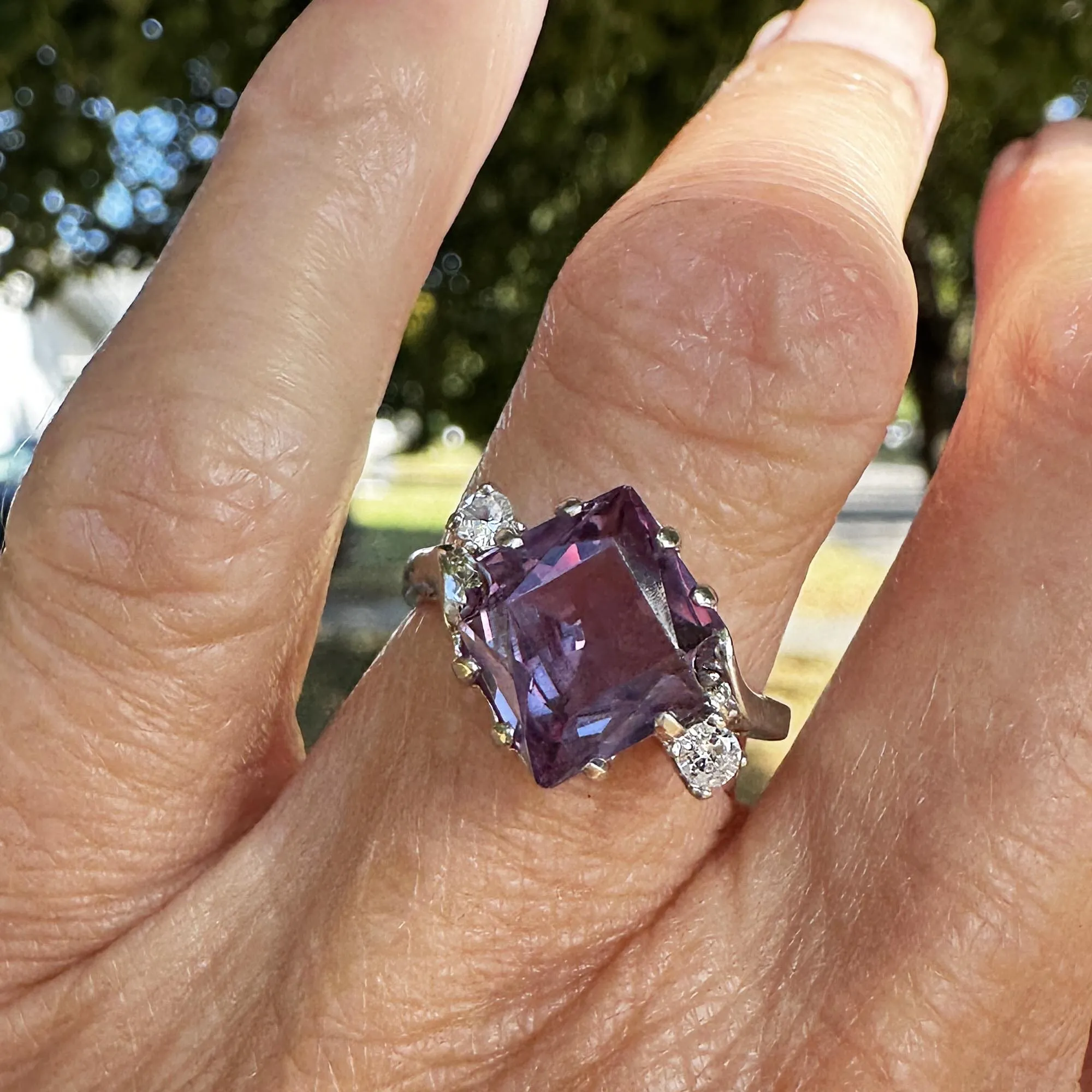 Fancy Cut Color Change Sapphire Ring in White Gold