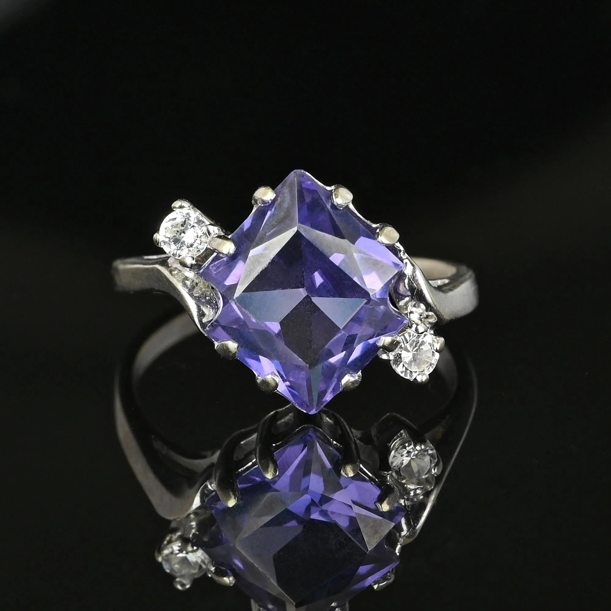 Fancy Cut Color Change Sapphire Ring in White Gold