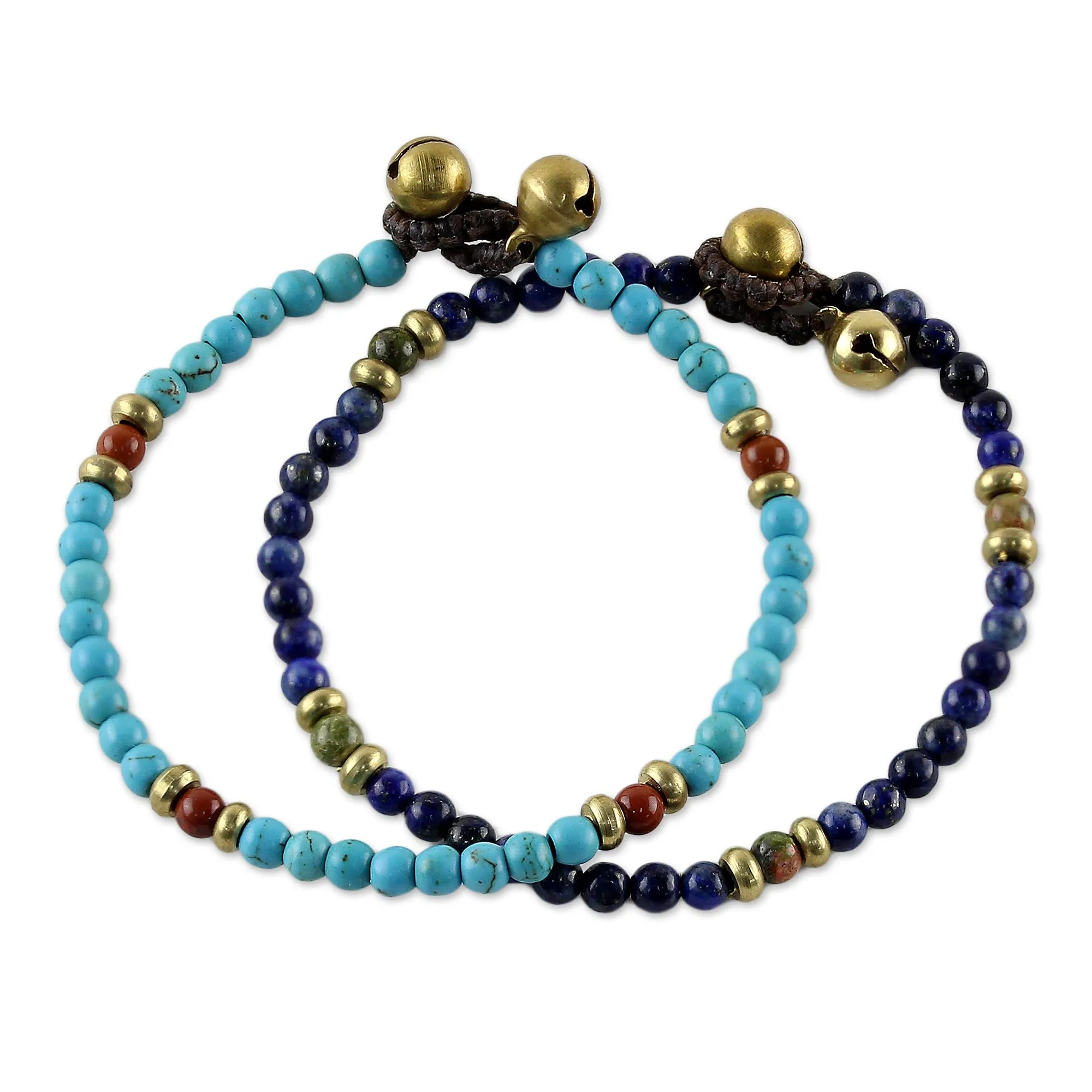 Fantastic Blue Two Jasper and Unakite Multi-Gem Beaded Bracelets