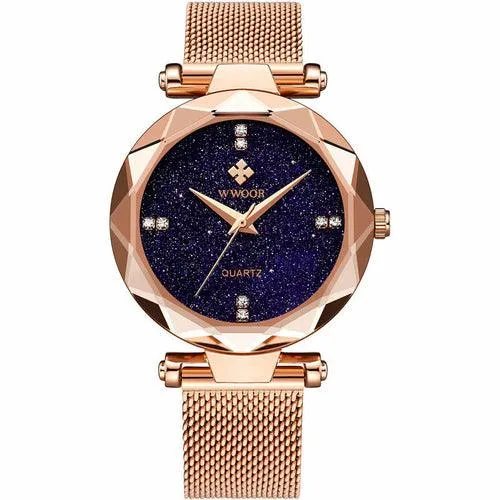 Fashion Simple Starry Sky Mesh Quartz Watch For Ladies