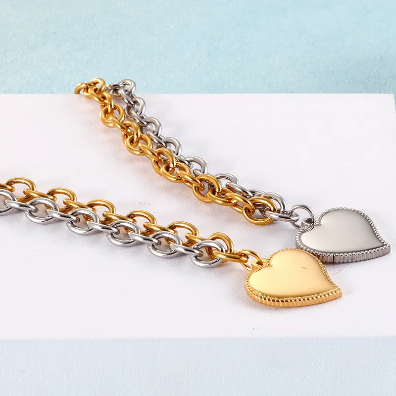 Fashion Stainless Steel Edge Heart-shaped Gold Bracelet