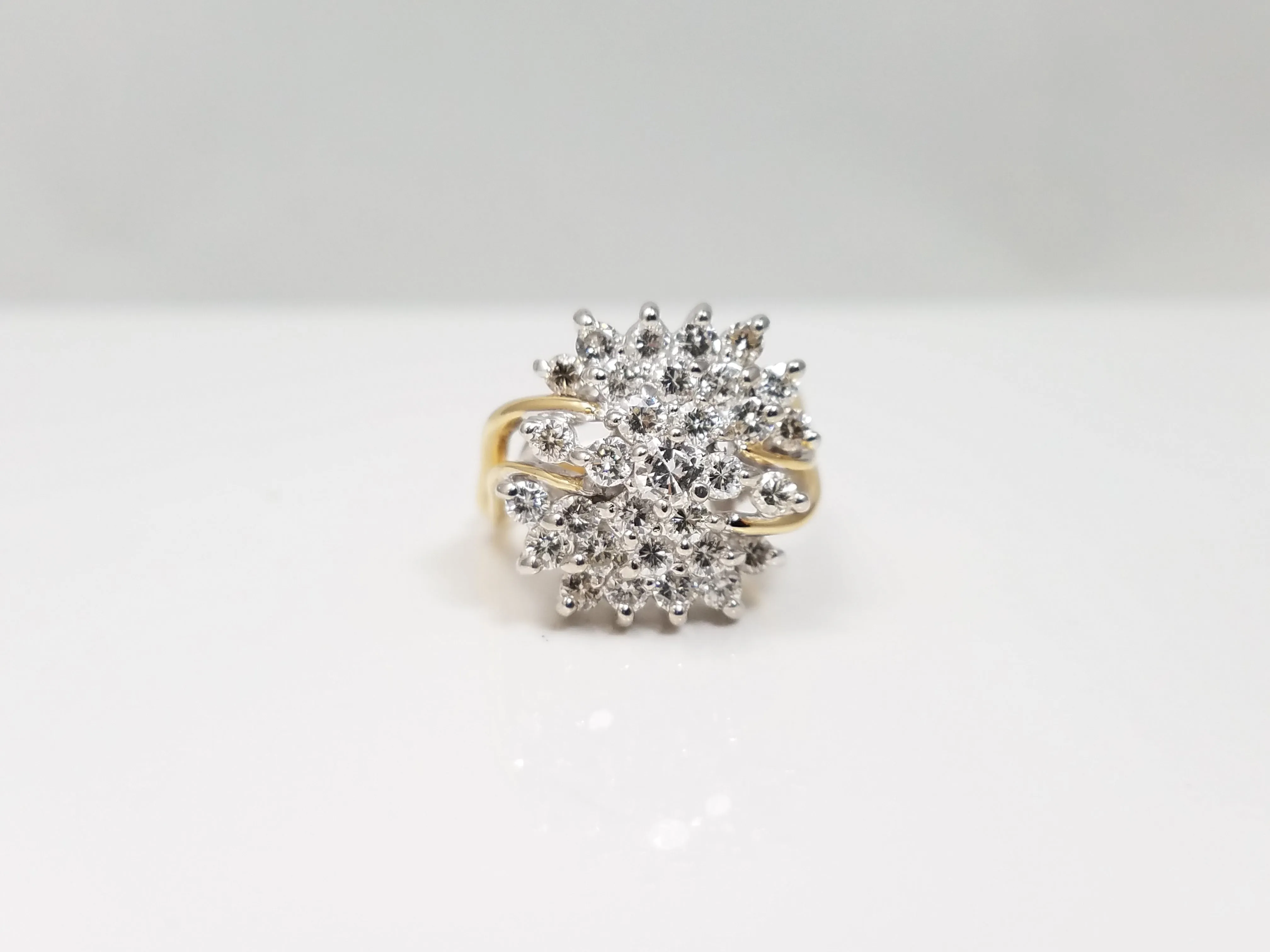 Fashionable 14k Yellow Gold Natural Diamond Cluster Ring