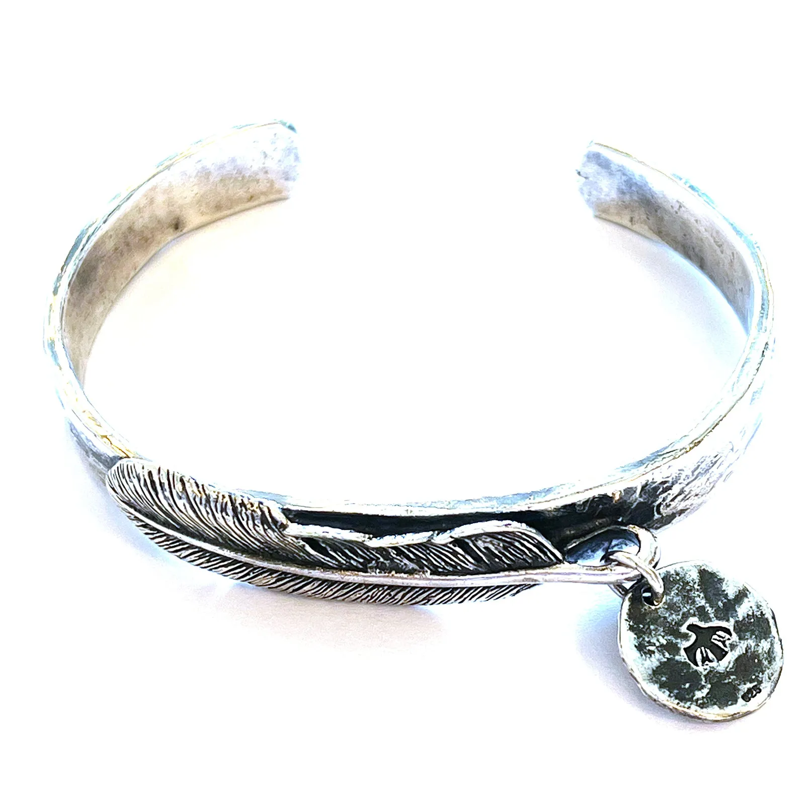 Feather & bird silver bangle