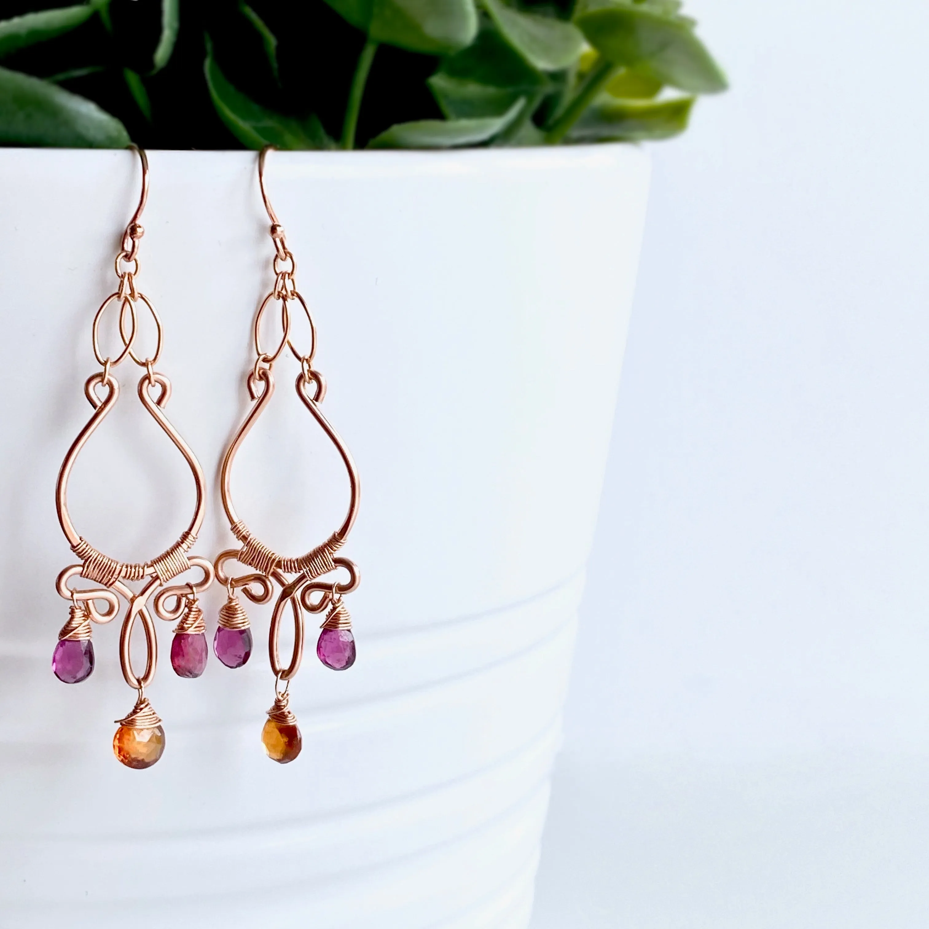 Fiona - Garnet, 14k Rose Gold Filled Earrings