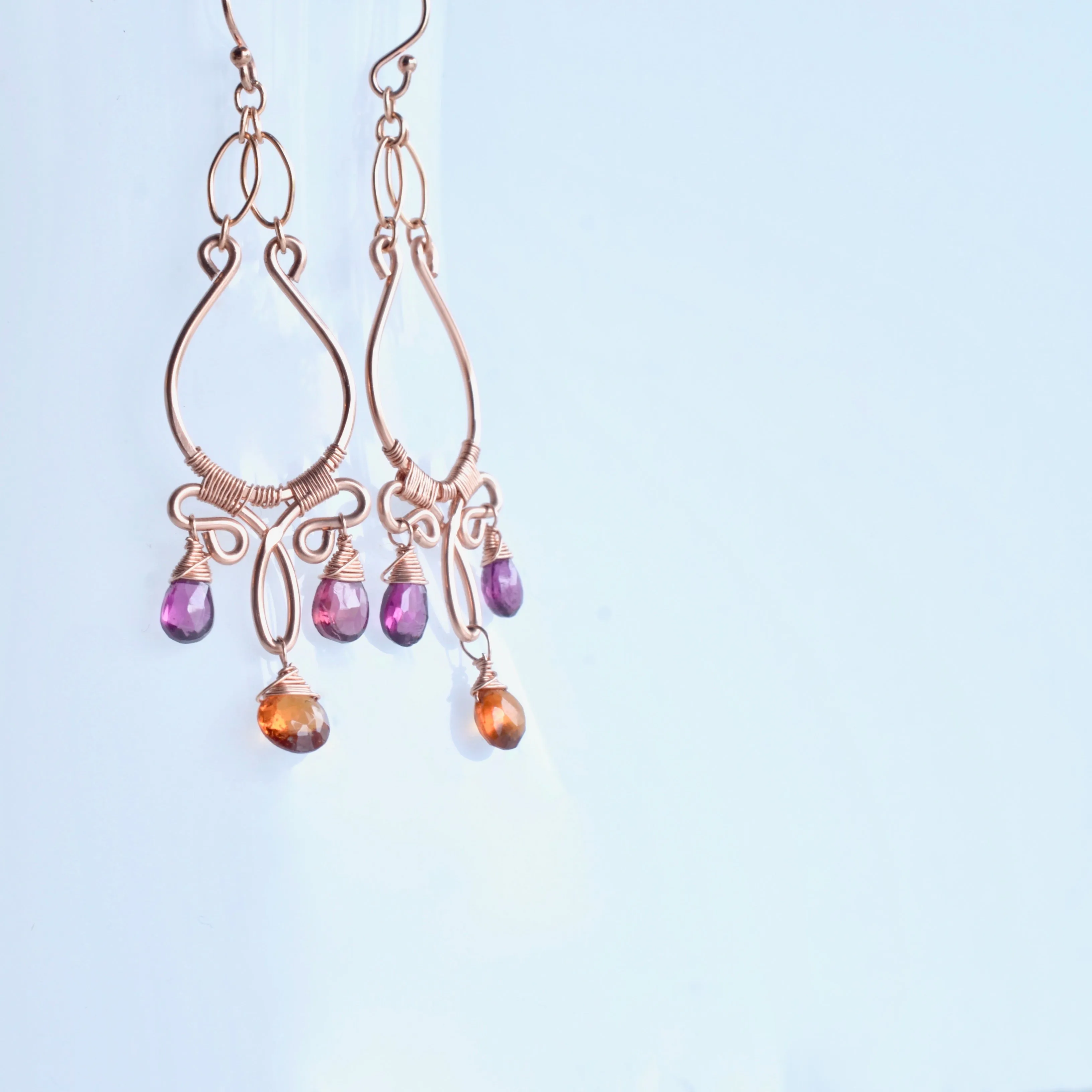 Fiona - Garnet, 14k Rose Gold Filled Earrings