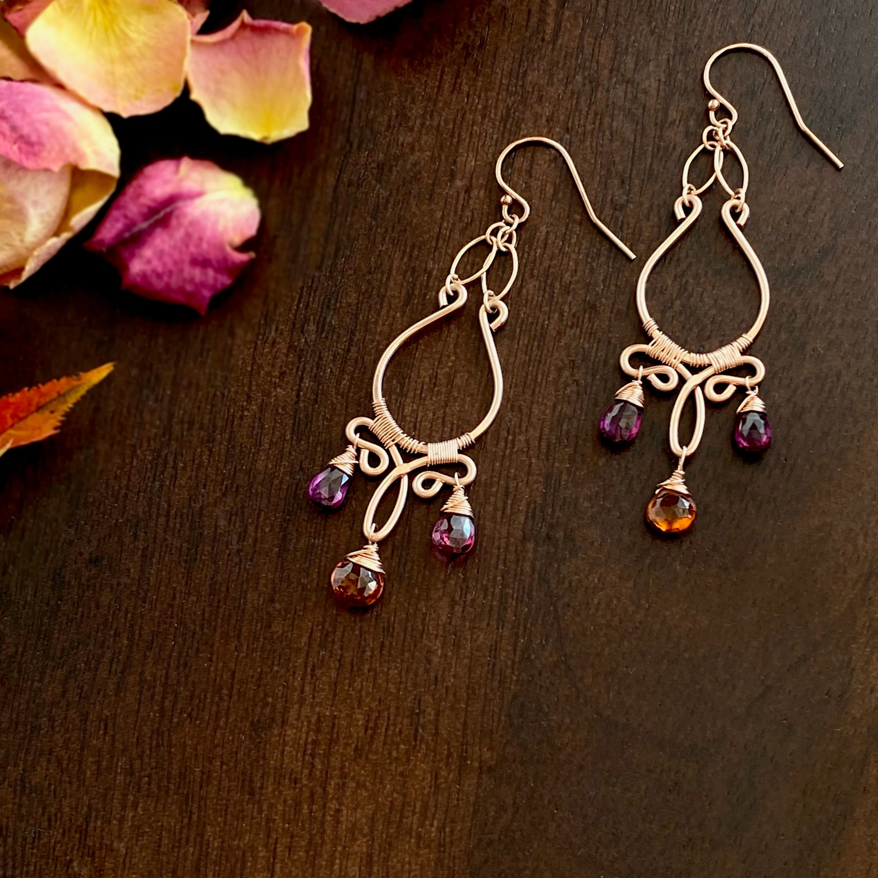 Fiona - Garnet, 14k Rose Gold Filled Earrings