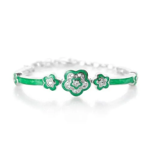 Flower Enamel Crystal Palladium Plating Girls Adjustable Bangle Bracelet