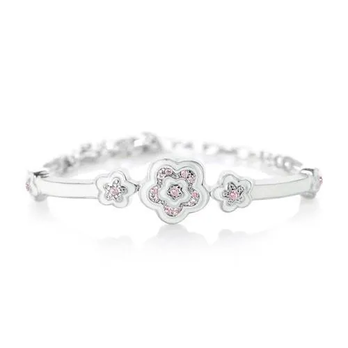 Flower Enamel Crystal Palladium Plating Girls Adjustable Bangle Bracelet