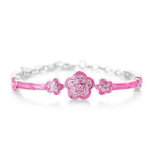 Flower Enamel Crystal Palladium Plating Girls Adjustable Bangle Bracelet