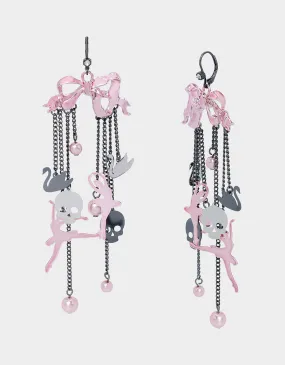 FLY BY NIGHT BOW BALLERINA CHANDELIER EARRINGS PINK