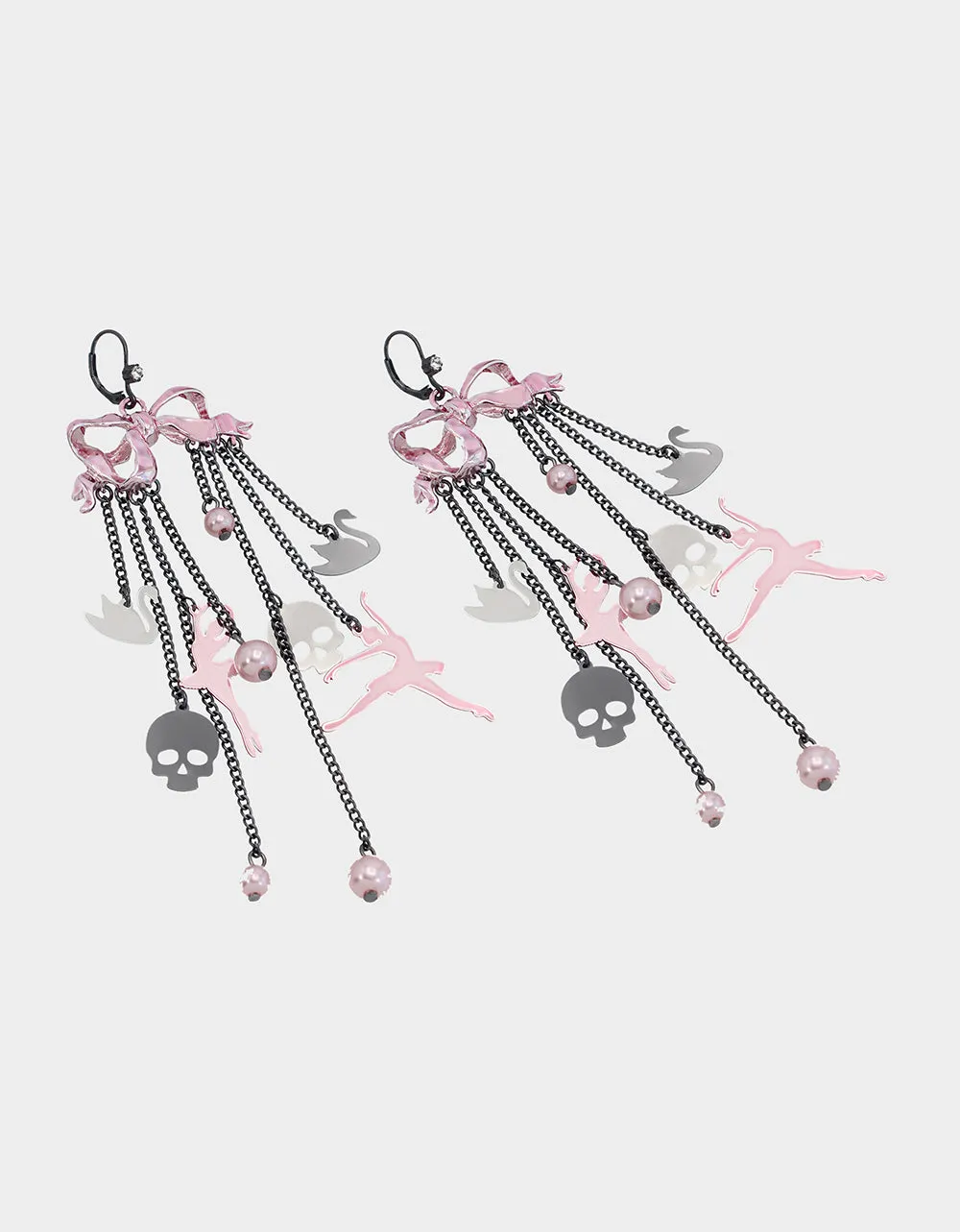 FLY BY NIGHT BOW BALLERINA CHANDELIER EARRINGS PINK