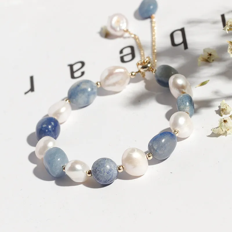 Fortune's Favor Blue Aventurine and Freshwater Pearl Bracelet for Women