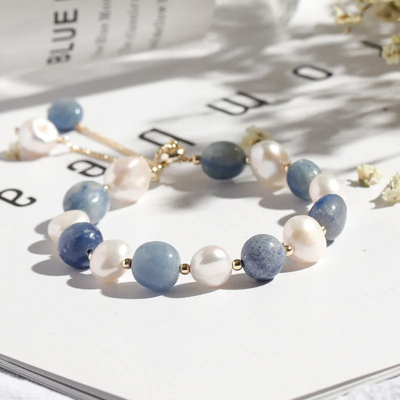 Fortune's Favor Blue Aventurine and Freshwater Pearl Bracelet for Women