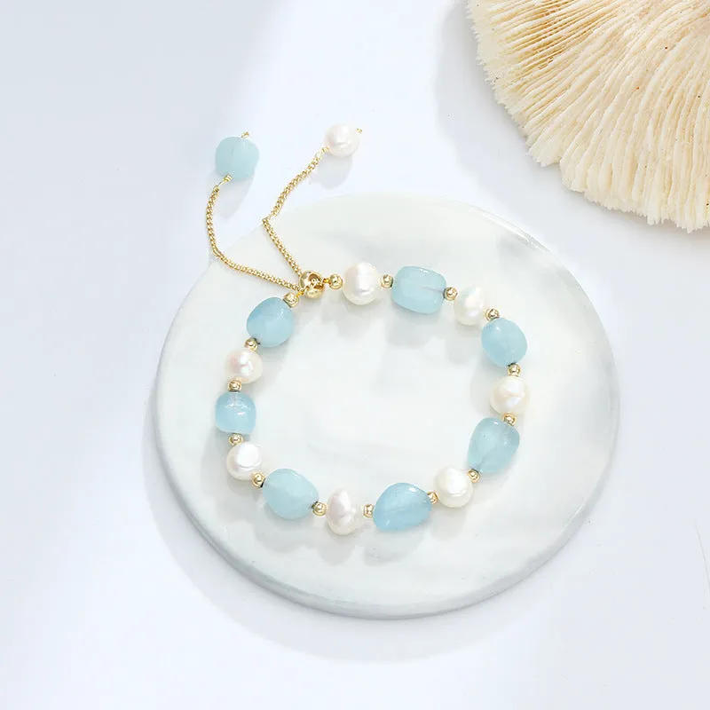 Fortune's Favor Blue Aventurine and Freshwater Pearl Bracelet for Women