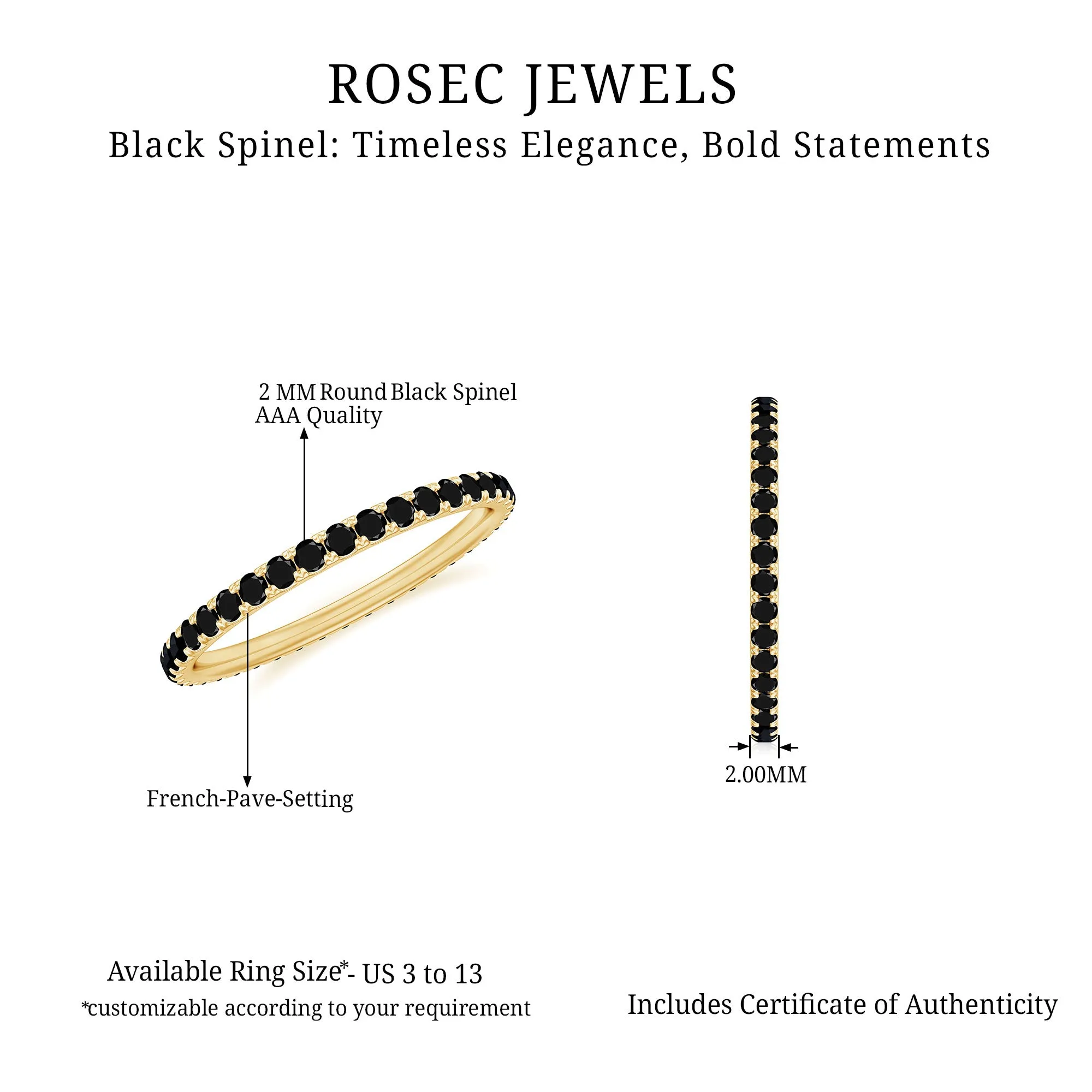 French Pave Set Black Spinel Stackable Full Eternity Ring